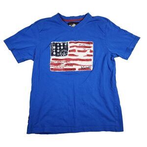 Winchester Blue V-neck American‎ Flag Graphic Short Sleeve Casual T-shirt Sz M